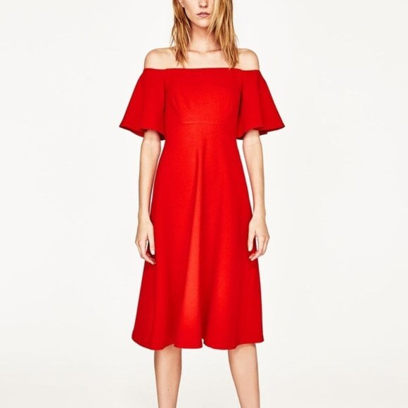Zara Off-The-Shoulder Red Midi Dress - Picture 5 of 5